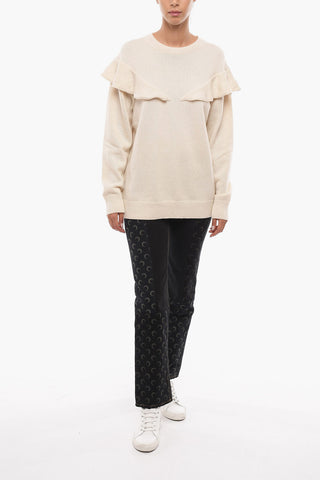 Cashmere Crew-neck Sweater with Ruffle Detail