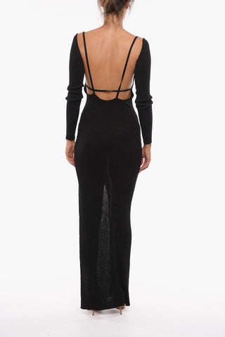 Lurex Open-back Dress with Long Sleeves