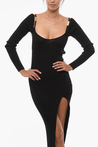 Lurex Open-back Dress with Long Sleeves