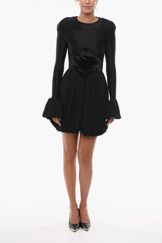 Balloon Dress with Velour Detail