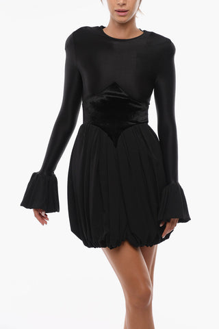 Balloon Dress with Velour Detail