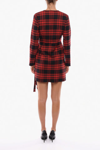 Wool LACK Wrap-around Flared Dress in Tartan Motif