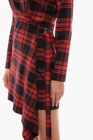 Wool LACK Wrap-around Flared Dress in Tartan Motif