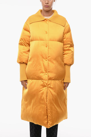 Long Puffer Jacket with Ribbed Trims