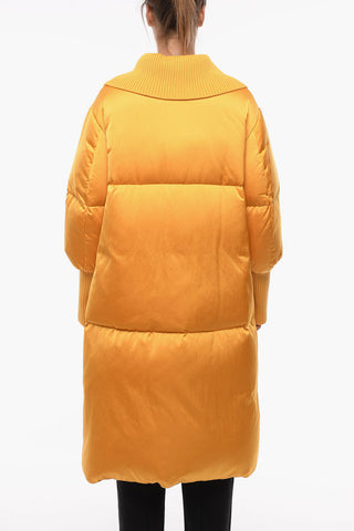 Long Puffer Jacket with Ribbed Trims