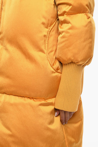 Long Puffer Jacket with Ribbed Trims