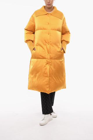 Long Puffer Jacket with Ribbed Trims