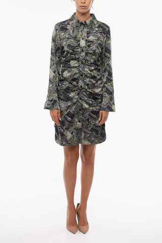 Satin Draped Dress in Paisley Print