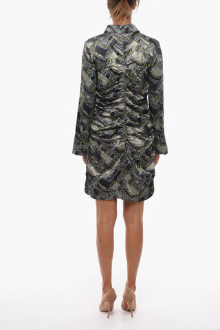 Satin Draped Dress in Paisley Print