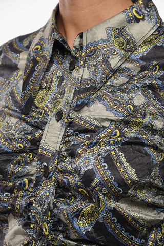 Satin Draped Dress in Paisley Print