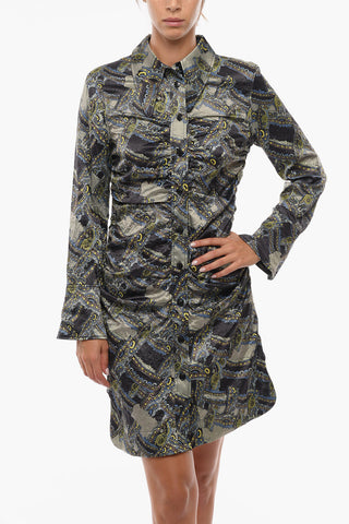 Satin Draped Dress in Paisley Print