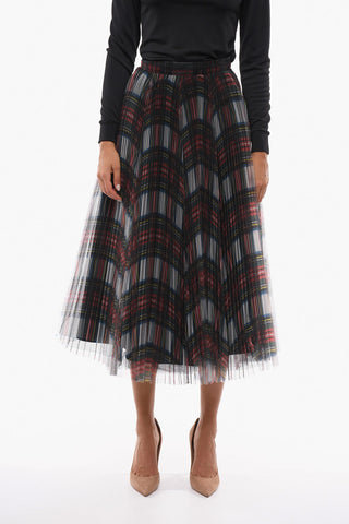 Pleated Maxi Skirt in Tartan Check Motif