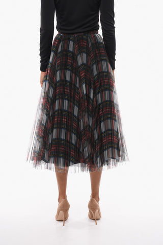 Pleated Maxi Skirt in Tartan Check Motif