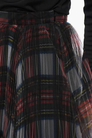 Pleated Maxi Skirt in Tartan Check Motif
