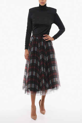 Pleated Maxi Skirt in Tartan Check Motif