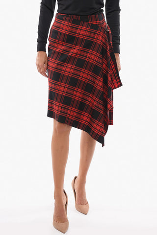 Asymmetric LACK Wrap-around Skirt in Tartan-check Motif