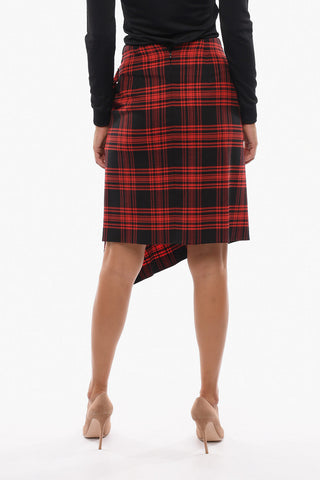 Asymmetric LACK Wrap-around Skirt in Tartan-check Motif