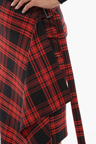Asymmetric LACK Wrap-around Skirt in Tartan-check Motif