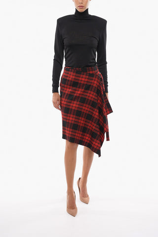 Asymmetric LACK Wrap-around Skirt in Tartan-check Motif