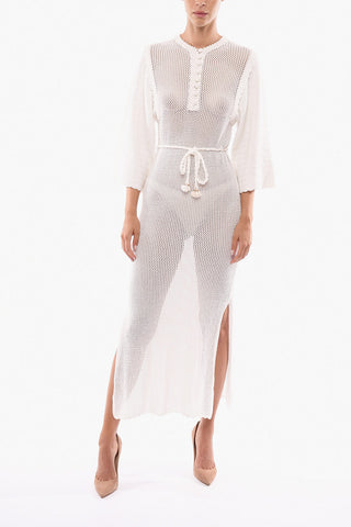 Perforated Cotton Crochet VIOLET Dress with Belt