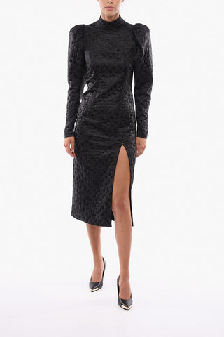 BIRGER CHRISTENSEN Solid Color THERESA Dress with Balloon Sleeve and Front Slit