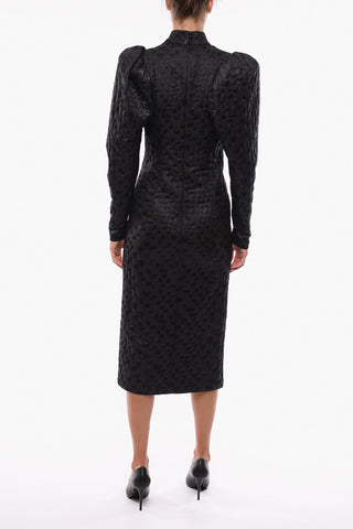 BIRGER CHRISTENSEN Solid Color THERESA Dress with Balloon Sleeve and Front Slit