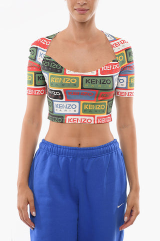 Crop Top Logato con Ampia Scollatura