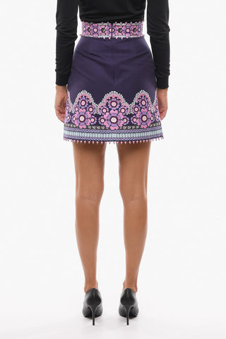 Floral Patterned High-Waisted CELESTIAL Skirt with Beaded Trims
