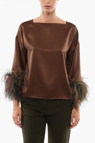 Satin Top with Removable Ostrich Feathers Detail