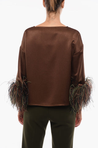 Satin Top with Removable Ostrich Feathers Detail