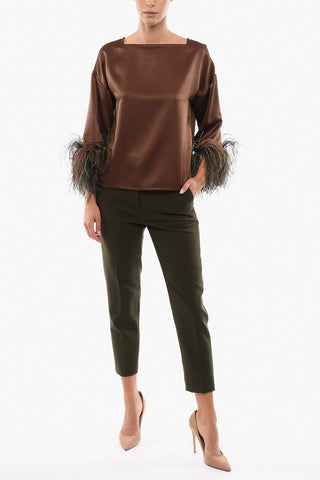 Satin Top with Removable Ostrich Feathers Detail
