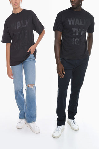 Solid Color UNISEX Crew-neck T-Shirt with Glitter Detail