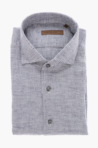 ID Linen Flannel Shirt with Houndstooth Motif