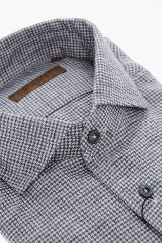 ID Linen Flannel Shirt with Houndstooth Motif