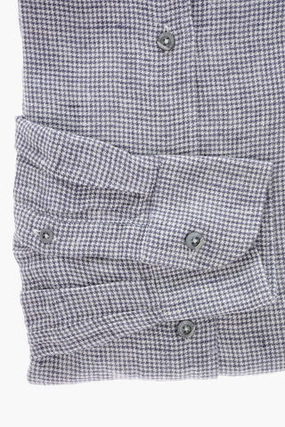 ID Linen Flannel Shirt with Houndstooth Motif