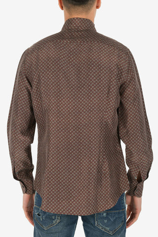 ID Linen Flannel Shirt with Houndstooth Motif