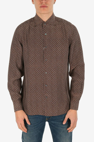 ID Linen Flannel Shirt with Houndstooth Motif