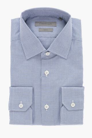 Cotton Slim Fit Shirt with Houndstooth Motif
