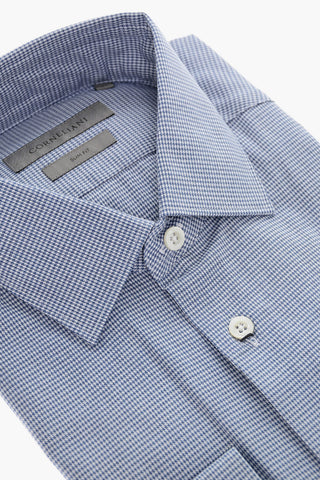 Cotton Slim Fit Shirt with Houndstooth Motif