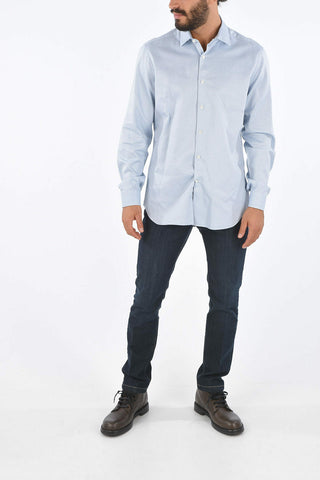 Cotton Slim Fit Shirt with Houndstooth Motif