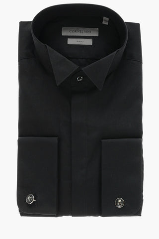 Cotton Slim Fit Shirt with Cufflinks and Wing-tip Collar