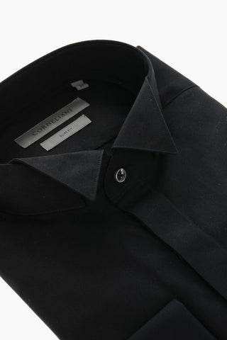 Cotton Slim Fit Shirt with Cufflinks and Wing-tip Collar