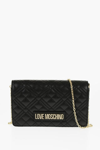 LOVE Quilted Faux Leather Bag with Golden Chain Shoulder Strap