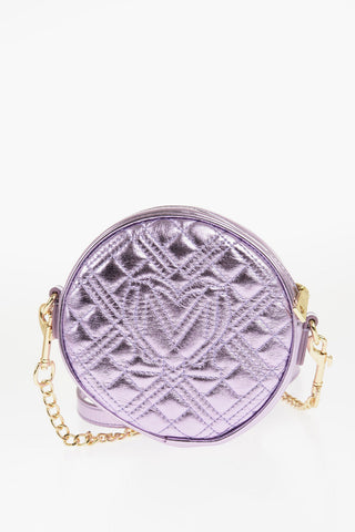LOVE Borsa Rotonda Trapuntata in Ecopelle Metallizzata con Tasca a Forma di Cuore