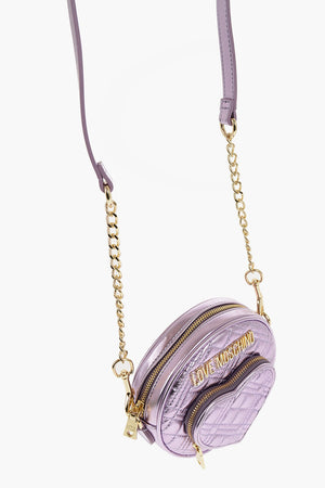 LOVE Gesteppte runde Tasche aus Metallic-Kunstleder mit herzförmiger Tasche