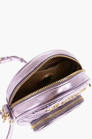LOVE Borsa Rotonda Trapuntata in Ecopelle Metallizzata con Tasca a Forma di Cuore