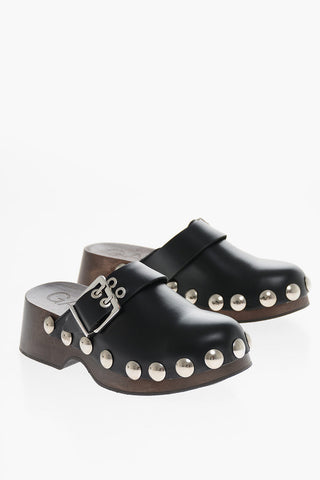 Studded Leather Clog Mules