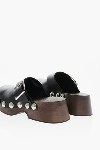 Studded Leather Clog Mules