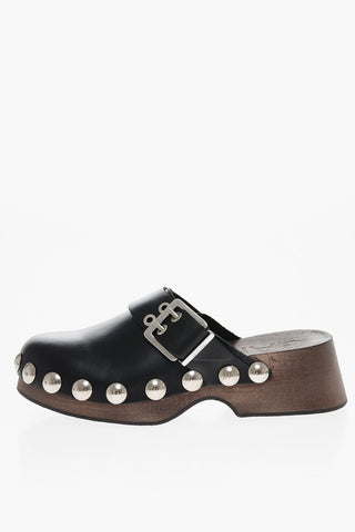 Studded Leather Clog Mules