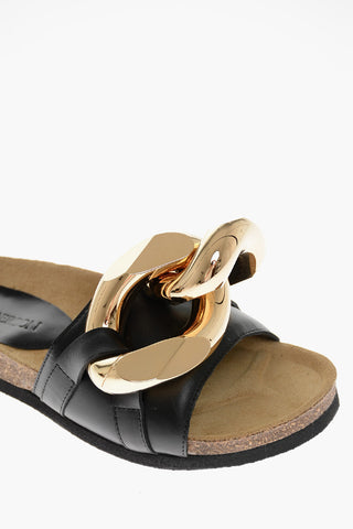 Rubber Sole CHAIN Leather Slippers